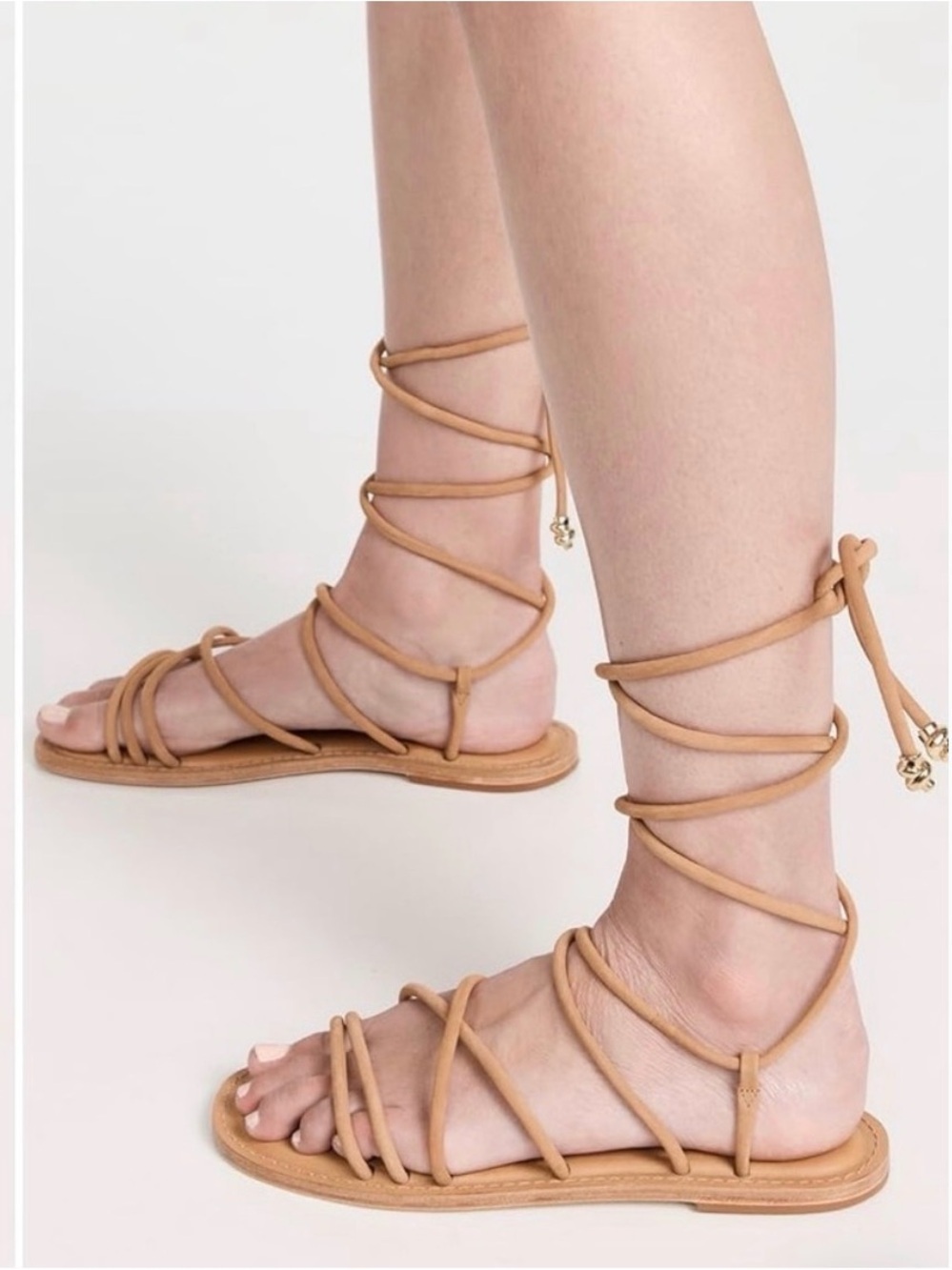 Schutz Madalena Flat Lace-Up Sandals Nougat Caramel NWT Size 7B - Picture 2 of 12